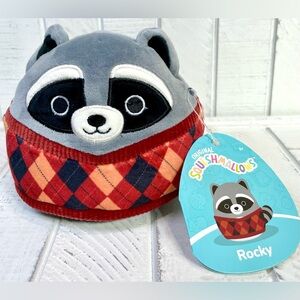 Squishmallow 5” Rocky Raccoon W/Fall Plaid Sweater Vest NWT Plush Collectible